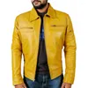 Herrenjacken gelbe Premium -Jacke authentische Schaffell Leder Casual Motorrad europäische und amerikanische Modetrends