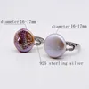 Ringos de cluster anel de moeda barroca Pérola de água doce natural 17mm White Purple Purple Silver Silver Ajuste Women's Women's