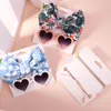 Haarzubehör 2pcs/Set Leopard Punkt Blumendruck Stirnband elastischer Nylonband Herz Sonnenbrille Mental Brille Baby Boy Girls Kopfbedeckung