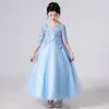 Girl's Dresses Teenager Formal White Pink Blue Elegant Bridesmaid Wedding Baby Girls Princess Dresses Lace Kids Clothes Piano Show Dance Dress R230824