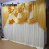 10x10ft Gold och White Wedding Backdrop Panels Event Party Curtain Drape Ice Silk Bakgrund Tyg för scendekoration222C