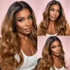 Perruque Lace Front Wig 360 naturelle brésilienne, cheveux humains, brun ombré, à reflets, 13x4, transparente Hd, pour femmes noires