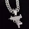 Pendant Necklaces Men Women Hip Hop Iced Out Bling Submachine Gun Necklace 13mm Miami Cuban Chain Hiphop Fashion Charm Jewelry 230613