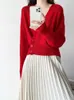 Женские трикотажные цена Женщины Слим-талия вязаный свитер кардиган красные дамы с длинным рукавом с длинным рукавом простые модные вязаные вершины
