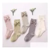 Kids Socks Spring Girls Ribbon Bows Princess Children Cotton Knitted 3/4 Knee High Sock Leg Fit 1-8T F3173 Drop Delivery Baby Maternit Dh14M