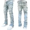 Jeans masculinos rasgados empilhados angustiados destruídos magros demin calças magro ajuste calças estéticas fada shorts streetwear