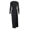 Casual Dresses K Spring Sexy Split Long Dress Women Full Sleeve Solid Slim Ankle-Length For Woman Summer Black Female Party