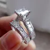 Shuangr moda dimond anel de prata cor moda quadrado anel de noivado de casamento requintado feminino zircônia cúbica jóias dropship239e