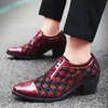 Dress Shoes Fashion Red Plaid Men's Dress Shoes Pointed Leather High Heel Shoes Men Height Increasing Wedding Shoes Men zapatos hombre 230824