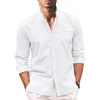 Erkekler Günlük Gömlekler Erkekler İçin Yakışıklı İlkbahar ve Yaz Modası Düz ​​Renk Pamuk Keten Yakası Nefes Alabilir Erkekler Sokak Giyim Bluz Üstleri