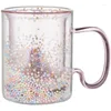 Verres à vin 1 PC 300 ml 10 oz tasse de tasse en verre à double paroi rose créative avec garnitures de paillettes d'étoile à bulles de macaron pour le lait de café beau cadeau