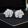 Charm Xuye Sweet Beautiful Rose Flower Stud أقراط للنساء رومانسية حفل زفاف الأذن 925 Silver Needle Brand Jewelry 230823