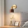Wall Lamp Nordic Modern And Simple Personality Bedroom Bedside Living Room Background All Copper Walnut Wood