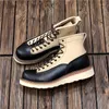 Boots Handmade Round Toe Vintage British Men White Cow Leather Shoes Autumn Winter Ankle Work Tooling Motorcycle Mixed