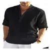 Men'S Polos Mens S Cotton Linen Henley Shirt Long Sleeve Hippie Casual Beach T Shirts Drop Delivery Apparel Clothing Tees Dh5Pb