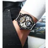 Armbanduhr Kinyued Automatic Mechanical Luxury Man Watch Skelett Schwungrad Armbanduhr wasserdichte Edelstahl -Mann -Relojes des Mannes