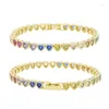 Charm Bracelets Gold Color 2023 Summer Fashion Colorful Jewelry 5A Cubic Zirconia CZ Enamel Bezel Heart Shaped Tennis Chain Bracelet