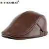 Berets Buttermere Men Beret Hat Real Leather Flat Cap Sheepskin Herfst Winter mannelijk Bruin verstelbare hoogwaardige Gatsby Mens Caps 230823