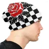 Bérets à carreaux Rose cyclisme ski casquette extérieure unisexe dames Art abstrait Roses noir et blanc