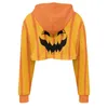 Women's Hoodies Halloween Pumpkin Design Short Comfortable Warm Drawstring Sweatshirt For Ladies Crop Tops Sudaderas