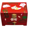 Pochettes à bijoux boîte en bois faite à la main chinoise 3 couches avec miroir Lotus Couple peinture stockage de mariage affichage cadeau conteneur étui