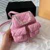 Élégant Femmes Mini 17x15cm Sac À Dos En Cuir À Clapet Rhomboïde Caviar Sac Fourre-Tout De Luxe Matelasse Chaîne Sac À Dos Multi Poche Maquillage Cas Argent Boucle Matériel