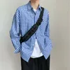 Herrspårsfall Casual Two Piece Set 2023 Summer Men Fashion Classic Shirt Plaid Homewear Drawstring Pants Set Clothing Suit V61