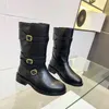 Women Boots Designer BULKY LACE Boots Leather Cowboy Loafers Winter Buckle Platform Boots Desert Knight Boots Size 35-41