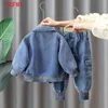 Kleidungssets Herbst Kids Kleidung Frühling Denim Mantel Kinderbekleidung Jungen Außenbekleidung Blau Schwarze Baby Jacke Hose Sets 2 Stück Set 2 9y 230823