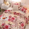 ベッド用の格子縞の毛布花印刷されたコーラルフリースフリースブランケット