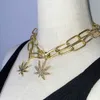 Naszyjniki wisiorek punkowy gruby metalowy łańcuch łańcuchowy naszyjnik Błyszczący klonowy liść dhinestones dla kobiet Oświadczenie biżuterii 230613