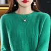 Pulls pour femmes 2023 Chemise en laine pure tricotée col rond une ligne vêtement prêt à l'emploi évider lâche style slouchy slim pull fille