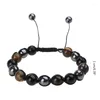 Bracelet en pierre naturelle tricolore, brin de 10mm, œil de tigre, perles lumineuses noires, guérison pour l'équilibre, 40 go