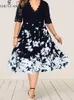 Plus size jurken SHESTARR maat kant korte mouw bedrukt hoge taille swingjurk mode curvy zomer chic en elegant 230824
