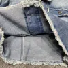 Cropped Denim Jackets For Women Back Letter Rhinestone Design Coat High Street Girl Jacket Outerwear
