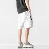 Shorts masculinos cargo branco masculino na altura do joelho casual patch pocket moda moda de cor sólida cor corda elástica Cintura