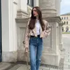 Kurtki damskie Khaki Cropped Trench Kobiety Długie rękawy Kurtka Chic Lady High Street Casual Loose Coats Top Kobieta 2023 230823