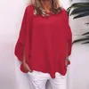 Blouses feminina Blusa Mulheres confortáveis ​​e elegantes tops de pulôver de primavera com mangas de morcego no pescoço redondo em cores sólidas para o outono