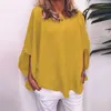 Blouses feminina Blusa Mulheres confortáveis ​​e elegantes tops de pulôver de primavera com mangas de morcego no pescoço redondo em cores sólidas para o outono