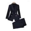 Женские брюки с двумя частями женщины черные высококачественные вещи Blazer Office Lady Stile Set Set Cencil Bunder Женская деловая работа формальная куртка