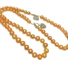 HABITOO – ensemble de collier et boucles d'oreilles en perles d'eau douce jaunes, magnifique, naturel, 9-10mm, bijoux en forme de cœur, fermoir en Zircon cubique, cadeau pour femmes