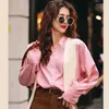 Kvinnors blusar Silktröjor Summer 2023 Solid Satin Loose Fit Casual Short Sleeve Top Ladies Vintage Clothing Ycmyunyan