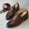 Chaussures habillées marron hommes mocassins chaussures bout carré Slip-On hommes d'affaires robe Sheos taille 38-48 Zapatos De Vestir Hombre 230824