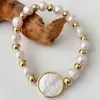 Bracelet 5pcs arrivée délicate coquille vierge marie élastique perle d'eau douce bracelet perlé bijoux de fête pour les femmes 230824