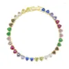 Charm Bracelets Gold Color 2023 Summer Fashion Colorful Jewelry 5A Cubic Zirconia CZ Enamel Bezel Heart Shaped Tennis Chain Bracelet
