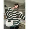 Suéteres para mujer Suéter Mujer Moda Temperamento Jersey Otoño Perezoso Contraste Rayado Prendas de punto Coreano Suelto Manga larga Punto Top
