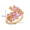 Eheringe rosa Zirkonbaumblatt für Frauen Luxus Glanz Edelstahl Ring Elegant Romantische Paar Band Schmuck Anillos Anillos