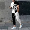 Tracksuits voor heren broek tracksuit set 3D geprinte K Solid Color Short Sleeve T Shirtlong Pants Street kleding Fashion Male kleding 230823