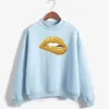 Sweats à capuche pour femmes brillant lèvres d'or imprimer femmes sweat-shirt doux coréen o-cou tricoté pull épais automne hiver couleur bonbon lâche dame