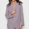 Kadınlar için Kadınlar Moda Pijama Setleri Yumuşak Katı Kray Bayanlar Evi Stand Yakası Uzun Kollu Pantolon 2 PCS Mor Nightgown